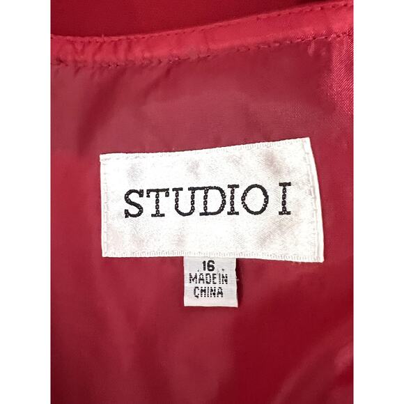 Studio I Red Removable Shoulder Pads No Pockets Light Weight Open Blazer Size 16 - Picture 4 of 7